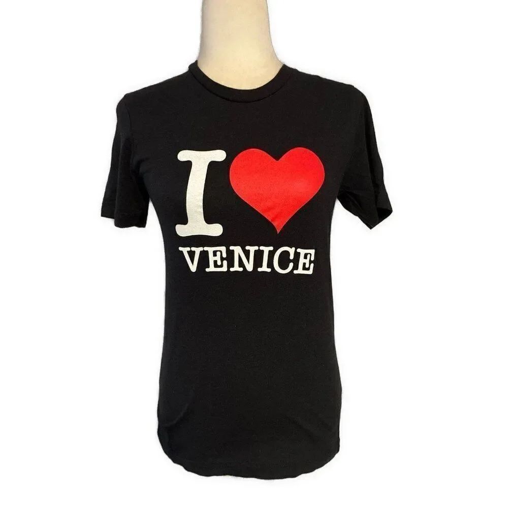 I Love Heart Venice Womens Black Crew Neck Short Sleeve Top T Shirt Xs